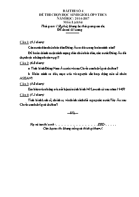 Đề và đáp án thi học sinh giỏi cấp trường Lịch sử lớp 9